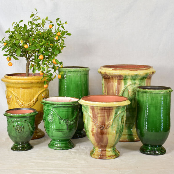 Flame glazed green glazed anduze urns and olive tubes