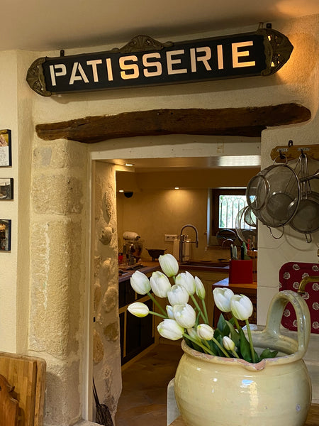 Student's kitchen with Patisserie sign at Patricia Wells' home in Provence