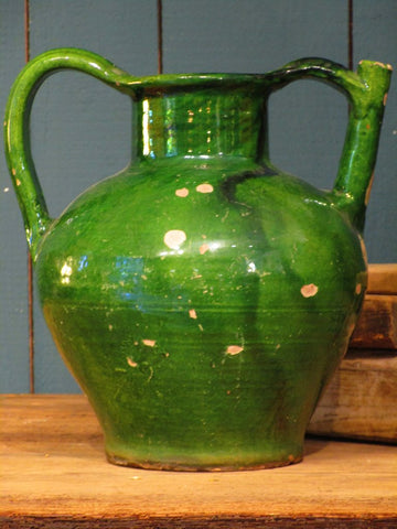 Green cruche water jug orjol pitcher glazed ceramic wedding gift
