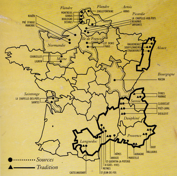 Map of key pottery villages in France