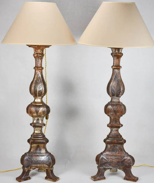 Pair of antique altar candlestick lamps