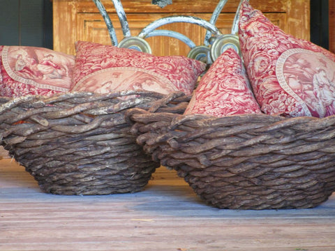 Pair of french woven baskets beach house decor farmhouse wisteria large storage