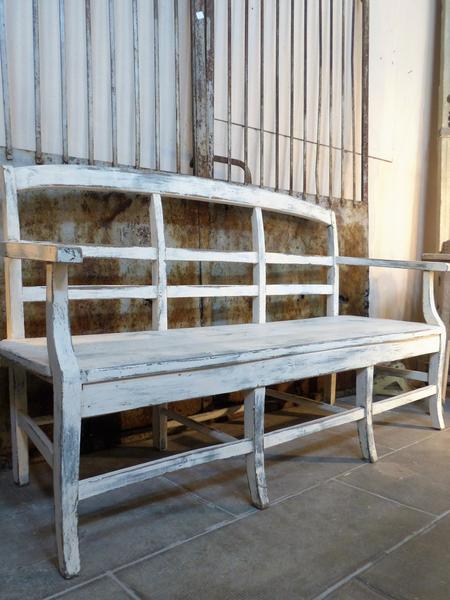French bench seat with white patina