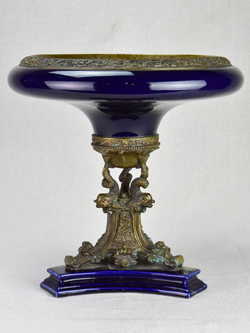 Napoleon III Bronze and Blue Faience table centerpiece
