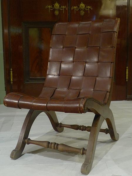 1950's Spanish leather chair brown mid century accent chair