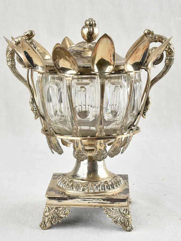 19th century crystal silver compotier with 12 spoons