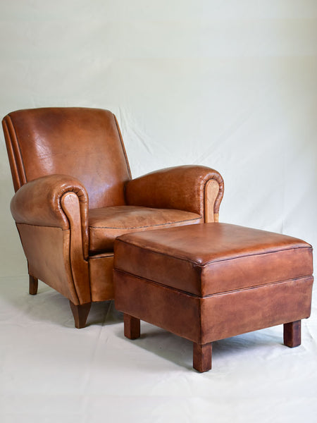 French leather club chairs and ottomans poufs footrests