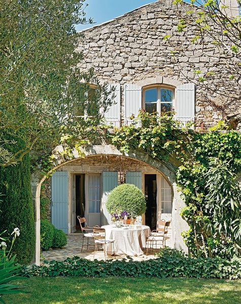 Lawn and courtyard French country farmhouse luxury vacation rental 