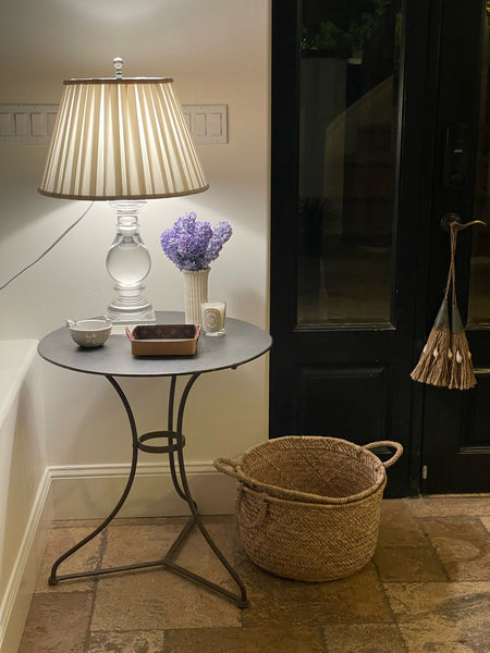 Antique French garden table with lamp entry foyer interior design