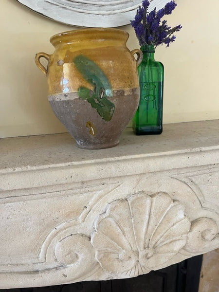 Antique French confit pot on mantlepiece