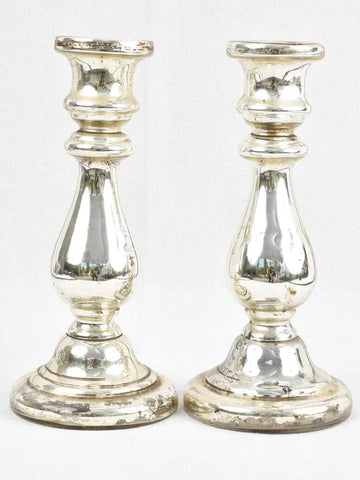 Silver mercury glass candlesticks