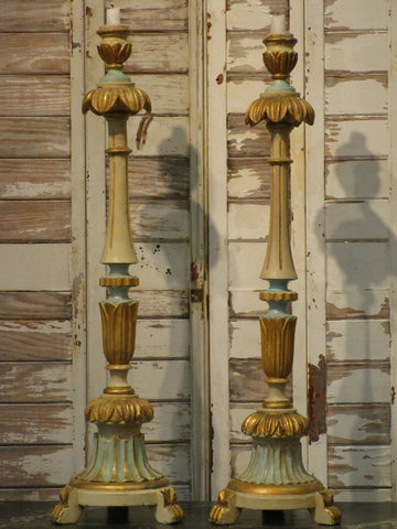 Pair of large french candlesticks 19th century original patina modern farmhouse decor