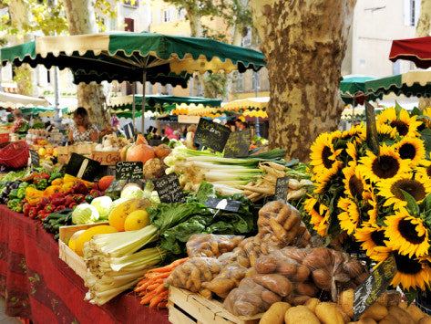 French market in Provence sunflowers summer luxury vacation rentals