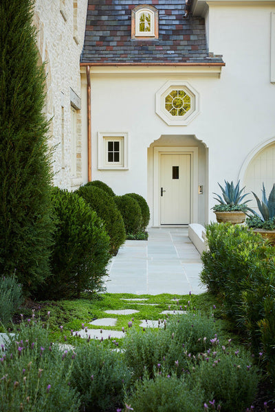 French garden design with antique planters