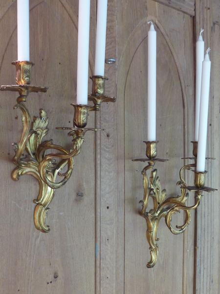 19th century French wall sconces for candles pair gold