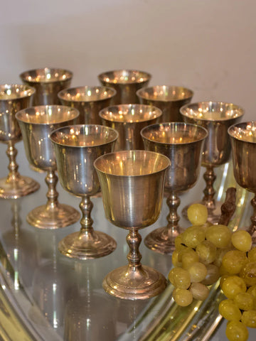 12 French silver plated wine glasses