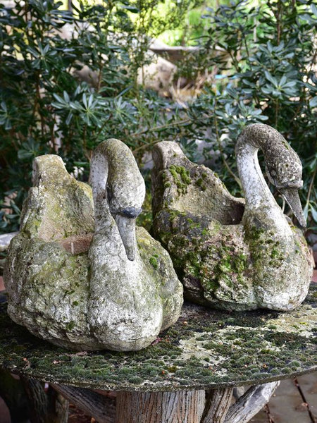 Antique French swan garden planters faux bois table