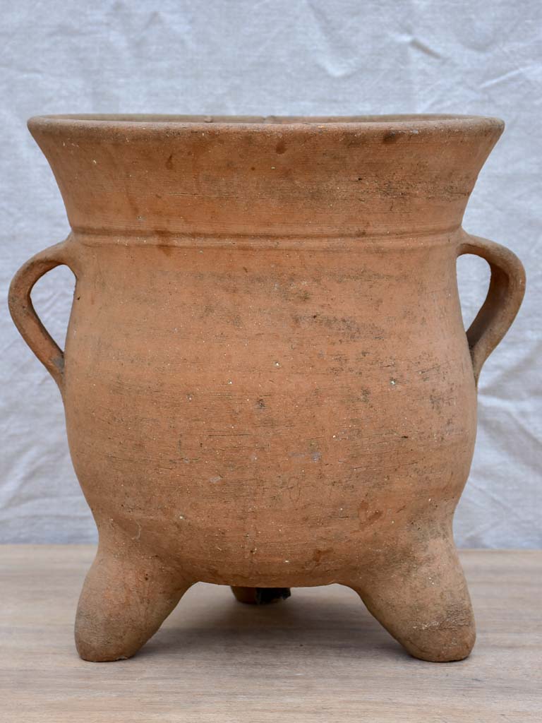 Mid century terracotta pot belly garden pot with three legs