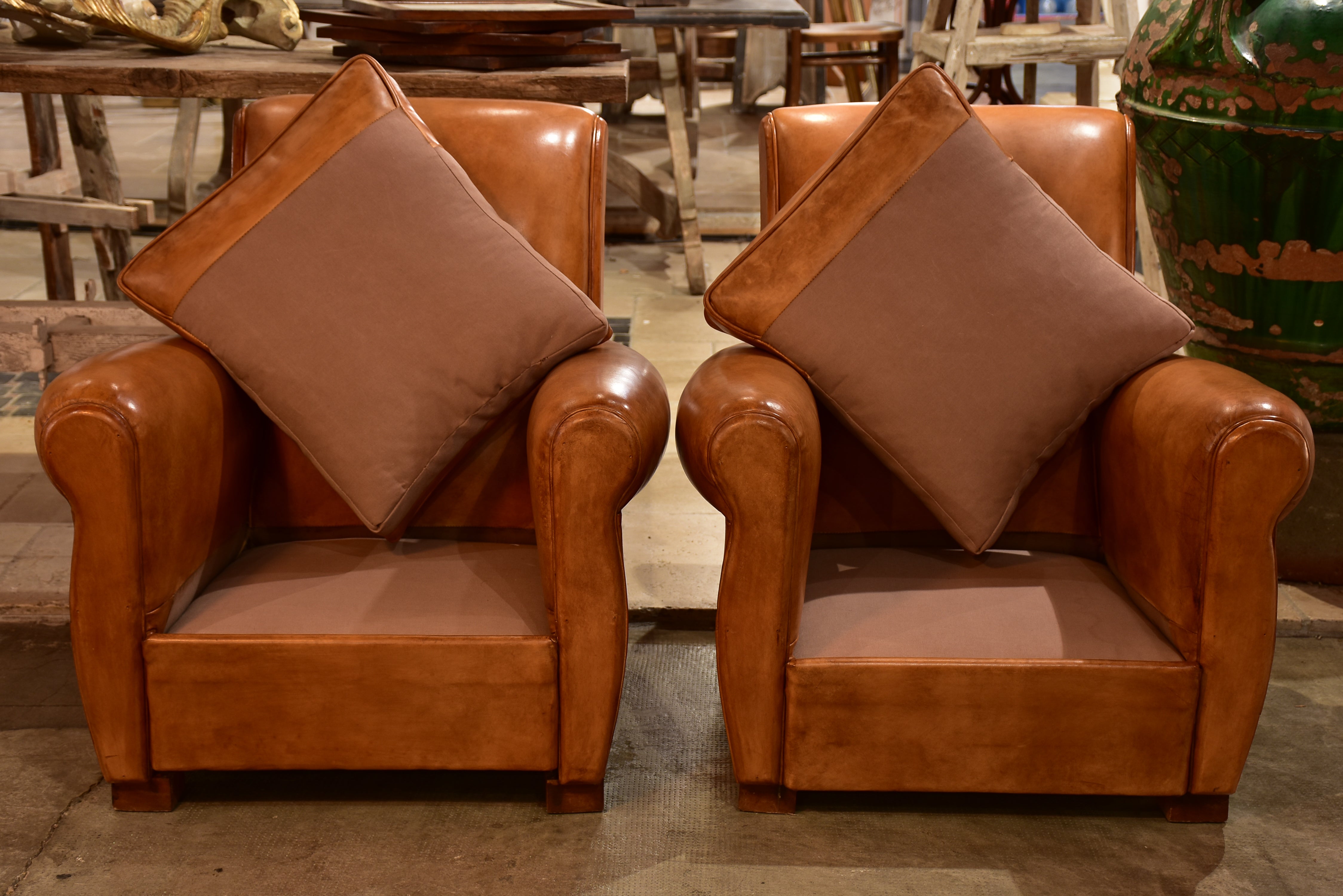 Pair of vintage leather club chairs – Chez Pluie
