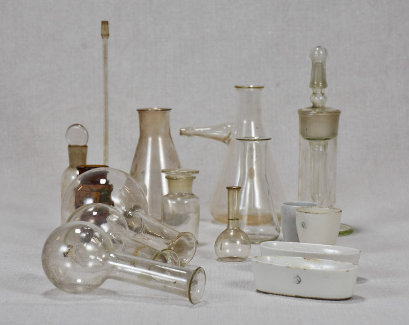 Collection of apothecary apparatus from the 1900's - glass, earthenware