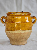 Very small antique French confit pot with orange glaze 5"