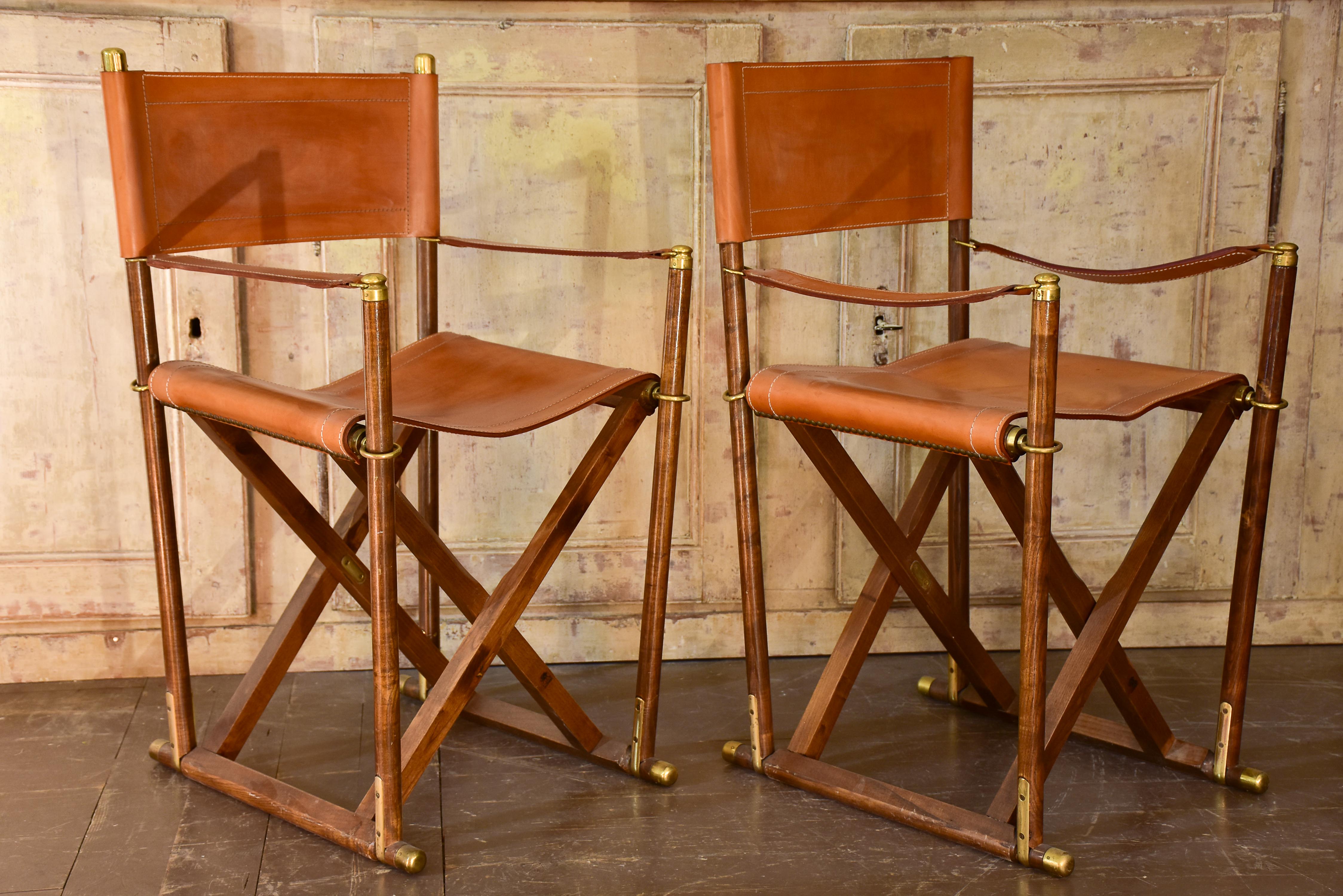 Pair Of Vintage Folding Leather Director Chairs Almazan Chez Pluie   DSC 8477 