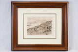 Coastal landscape signed E. Rocher - ink and pencil drawing 17¾" x 20½"
