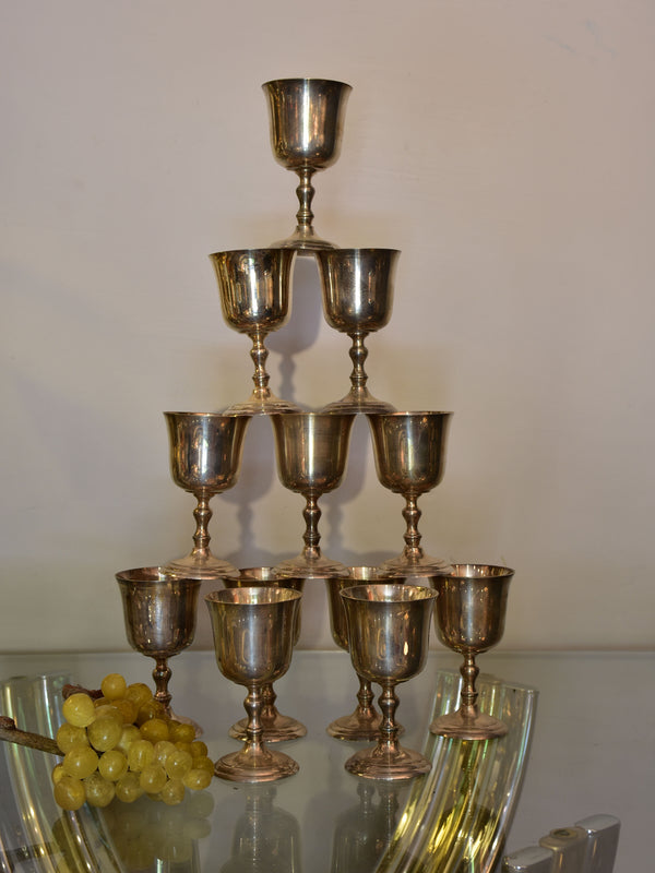 vintage brass goblets & tray, beautiful golden wine glasses in