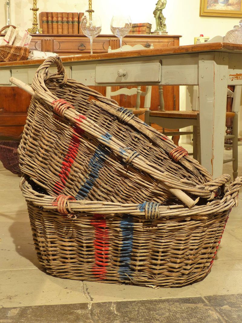 Large French wicker basket with red and blue – Chez Pluie