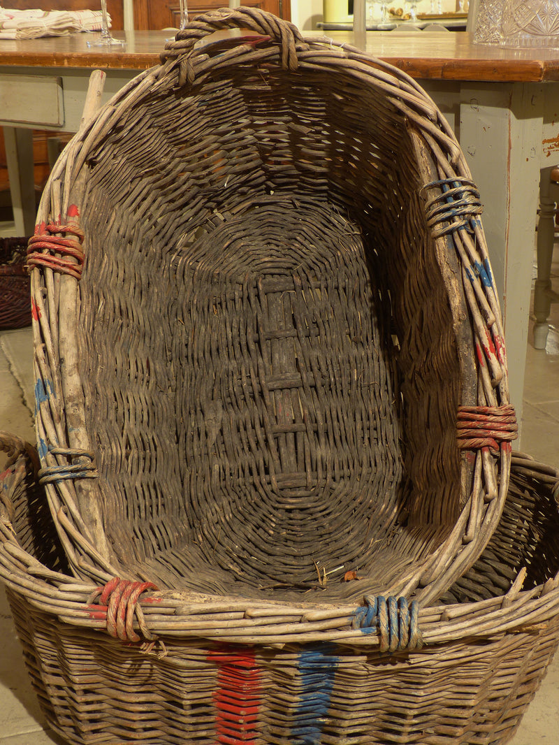 Large French wicker basket with red and blue – Chez Pluie