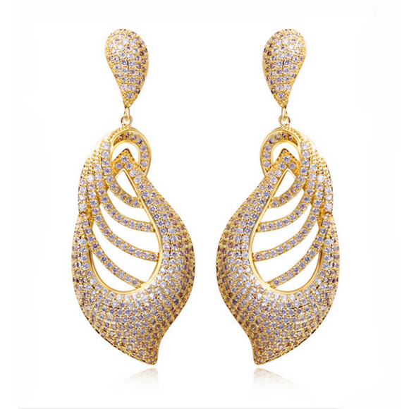 Elisa - CZ Diamonds Gold / Silver Long Drop Earrings - LA MIA CARA JEWELRY - 1