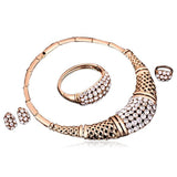 Ombretta - Sparkling Rhinestone Gold Necklace & Earrings & Bracelet & Finger Ring Set - LA MIA CARA JEWELRY - 4
