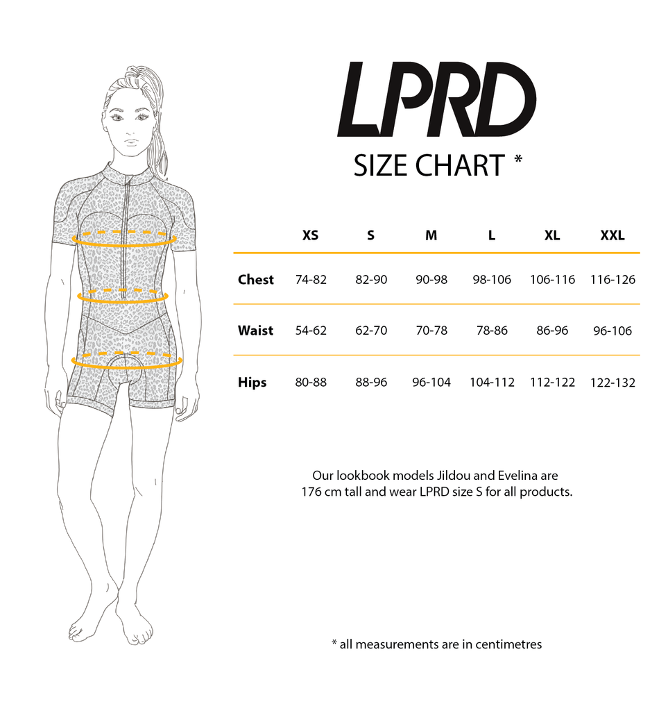 LPRD Garment Size Chart for choosing the correctly sized sportswear