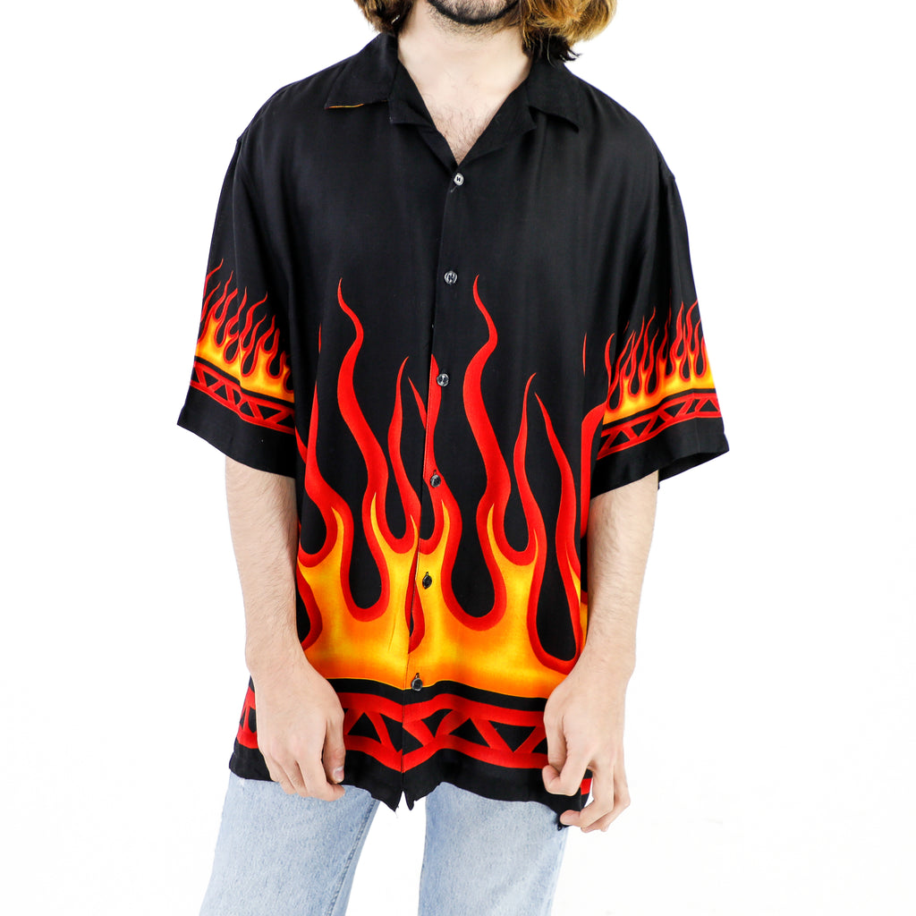 black shirt with flames