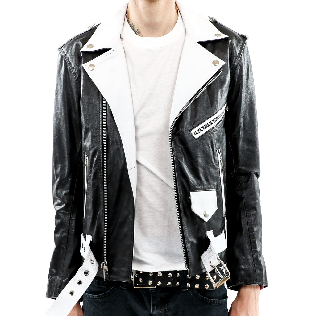 black and white biker jacket