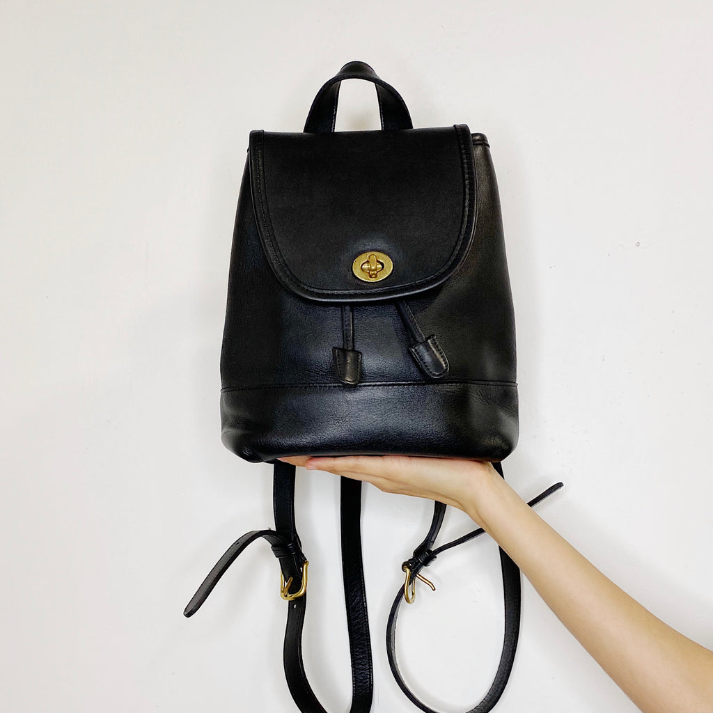 vintage coach black leather backpack