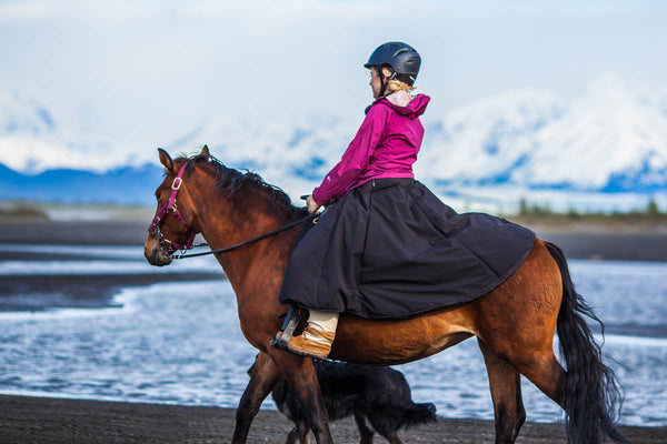 Essential Winter Riding Gear: Insulated riding skirts, moose-hide