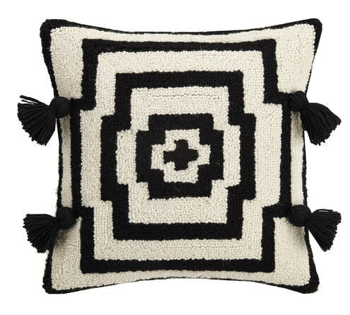 Hypnotic Black and White Pom Pom Pillow