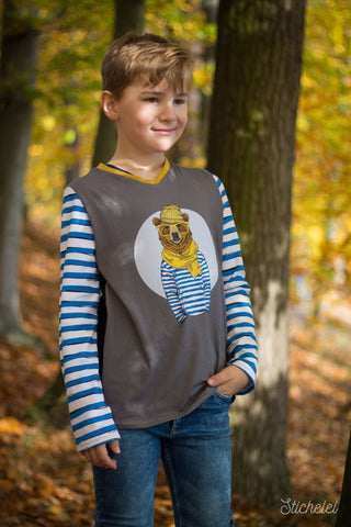 Jersey "Cool Bear" - Panel kombiniert mit Strickbündchen "Luna" genäht wurde Shirt von Fred von Soho - Nähen für den Herbst/Winter - Jungs/Jungen - Stoff - Glückpunkt.