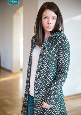 Strick-Sweat "Ikat Diamond" - Stricksweat genäht wurde eine Strickjacke/Cardigan/Jacke "Minna" von Fadenkäfer - Nähen für Damen - Kleider - Mantel - Überziehjacke - Glückpunkt.