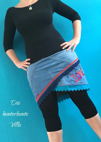 eBook "Shabby Skirt Ladies" von MiToSa-Kreativ. Anleitung, sowie Schnittmuster - Rock Shabby Skirt besticht durch den asymmetrischen Lagenlook. Der Shabby-Look wird durch offene Bündchenkanten oder Spitze als Saumabschluß erzielt. Auch offenliegende Nähte passen super zu diesem Schnitt. Zwei verschiedene Taschenvarianten. Der Ansatz (Keil) kann aus Stoffresten, aus nicht dehnbaren Stoffen, wie Bündchenstreifen genäht werden, Nähen für Frauen/Damen Resteverwertung Nähanfänger Schnitt - Glückpunkt