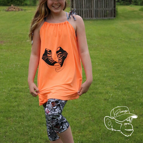 Jersey - NEON Daydream kombiniert mit Jersey NEON Shoes - Schuhe genäht wurde das eBook - Sommerset - Kinder - Nähen - Hose - Leggings - Sommertop - Tunika - Haarband - AnniNanni - Glückpunkt.