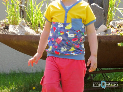 eBook - "Pauly" von Annas Country - Shirt/Bluse/Hemd - Nähen für Kinder - Mädchen/Jungen - Knopfleiste - Jersey - Geometric Summer - Basic Love - uni - Jersey-Druckknöpfe - Snaply - Schnittmuster & Stoff - Glückpunkt.