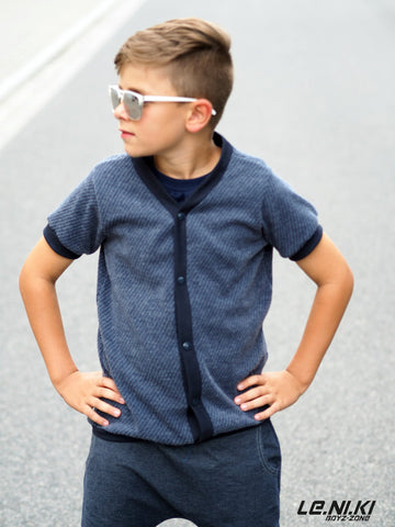 Jacquard-Strick-Jersey - "Cozy" - uni kombiniert mit dem Strickbündchen/Bündchen "Luna" genäht wurde das eBook - "Little Torvi" - Cardigan/Strickjacke - Annas-Country - Nähen für Kinder/Jungen - Sommerjacke - Sew for cool Boys - Schnittmuster & Stoff - Glückpunkt.