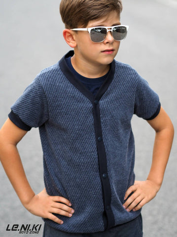 Jacquard-Strick-Jersey - "Cozy" - uni kombiniert mit dem Strickbündchen/Bündchen "Luna" genäht wurde das eBook - "Little Torvi" - Cardigan/Strickjacke - Annas-Country - Nähen für Kinder/Jungen - Sommerjacke - Sew for cool Boys - Schnittmuster & Stoff - Glückpunkt.