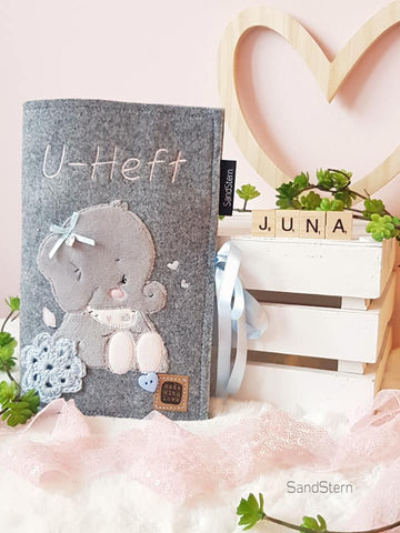 Filz "uni meliert" mit Applikationsvorlage/Stickdatei - "Elefant Juna" - Appli/Sticki - Applikation/Stickdatei für Mädchen - Elefantenmädchen - Fanti - Stuff-Deluxe - Applizieren/Sticken für Baby/Kinder - Stuffdeluxe - Pusteblume - Glückpunkt.