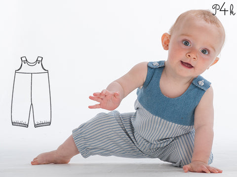 eBook - Overall "Bobby" von Pattern4kids - Schnittmuster Baby Latzhose, Longies, Strampler, Einteiler, Junge, Mädchen, Babyoverall Overall / Lange Hose für Jungen oder Mädchen, mit gefütterten Passe zum Knöpfen und Gummizugsaum. Kann je nach Stoffwahl für Winter oder Sommer genäht werden. Schnittmuster E-Book. Anfänger geeignet! - Latzhose - Babyanzug - Wendeoverall - Nähen für Kinder/Baby - Babyausstattung - Erstlings-Set - Babyset - Glückpunkt.