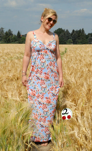 Viscose-Jersey "Kirschblüten" genäht wurde das eBook - "Leichtigkleid" - Kleid - Frau Büntze - Glückpunkt. - Maxi-Kleid - Maxikleid - Nähen für Damen - Sommerkleid