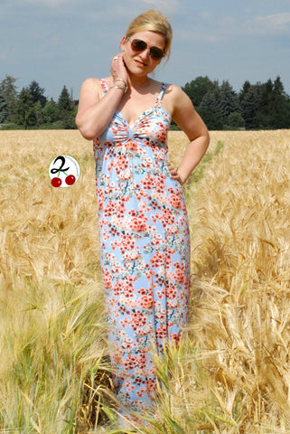 Viscose-Jersey "Kirschblüten" genäht wurde das eBook - "Leichtigkleid" - Kleid - Frau Büntze - Glückpunkt. - Maxi-Kleid - Maxikleid - Nähen für Damen - Sommerkleid