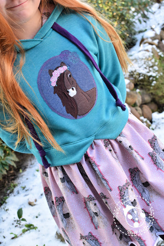 Sweat Cozy Melange - Jersey Flower Horses - Hoodieband Kordel Miri - Girly Sweater Schleiferlwerk - Stickdatei Florentine KipekeeDesign